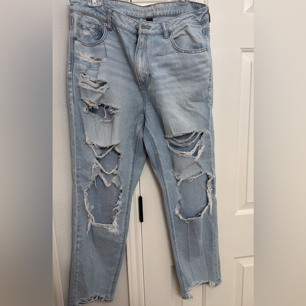 Distressed Light Wash AE “Mom” Jeans